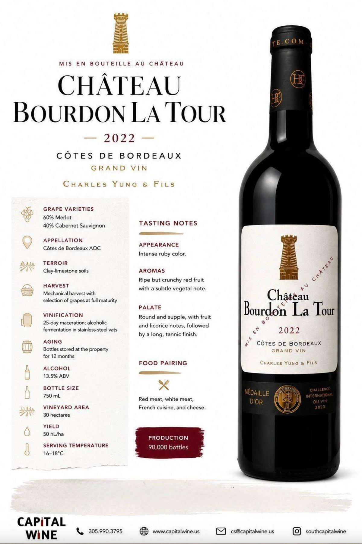 Bordeaux, Chateau Bourdon Latour Cotes De Bordeaux, Cabernet Merlot, 2020 - 750/12