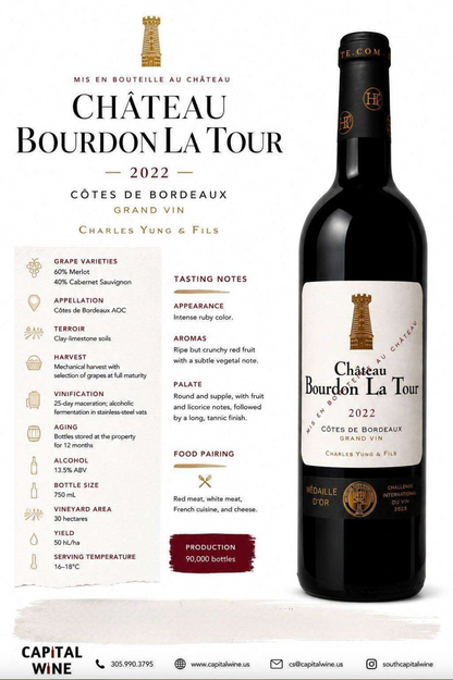 Bordeaux, Chateau Bourdon Latour Cotes De Bordeaux, Cabernet Merlot, 2020 - 750/12