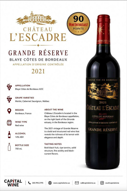 Chateau L'Escadre Blaye 2021 Cotes de Bordeaux 90pts WE