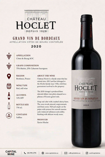 Bordeaux, Chateau Hoclet Cotes De Bourg , Cabernet Merlot 2020 - 750/12