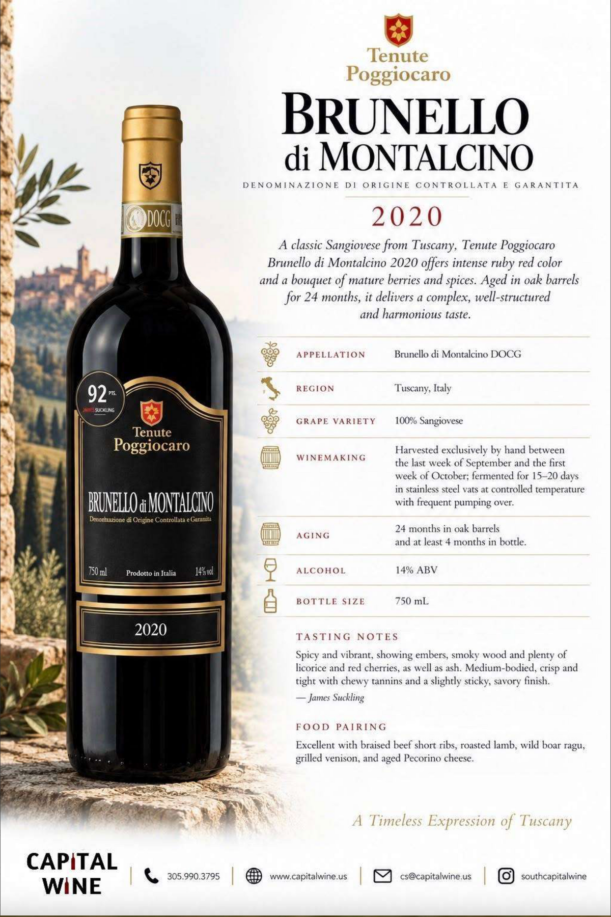 Brunello di Montalcino Tenute Poggiocaro 2020 92pts JS