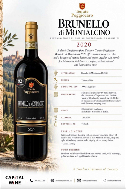 Brunello di Montalcino Tenute Poggiocaro 2020 92pts JS