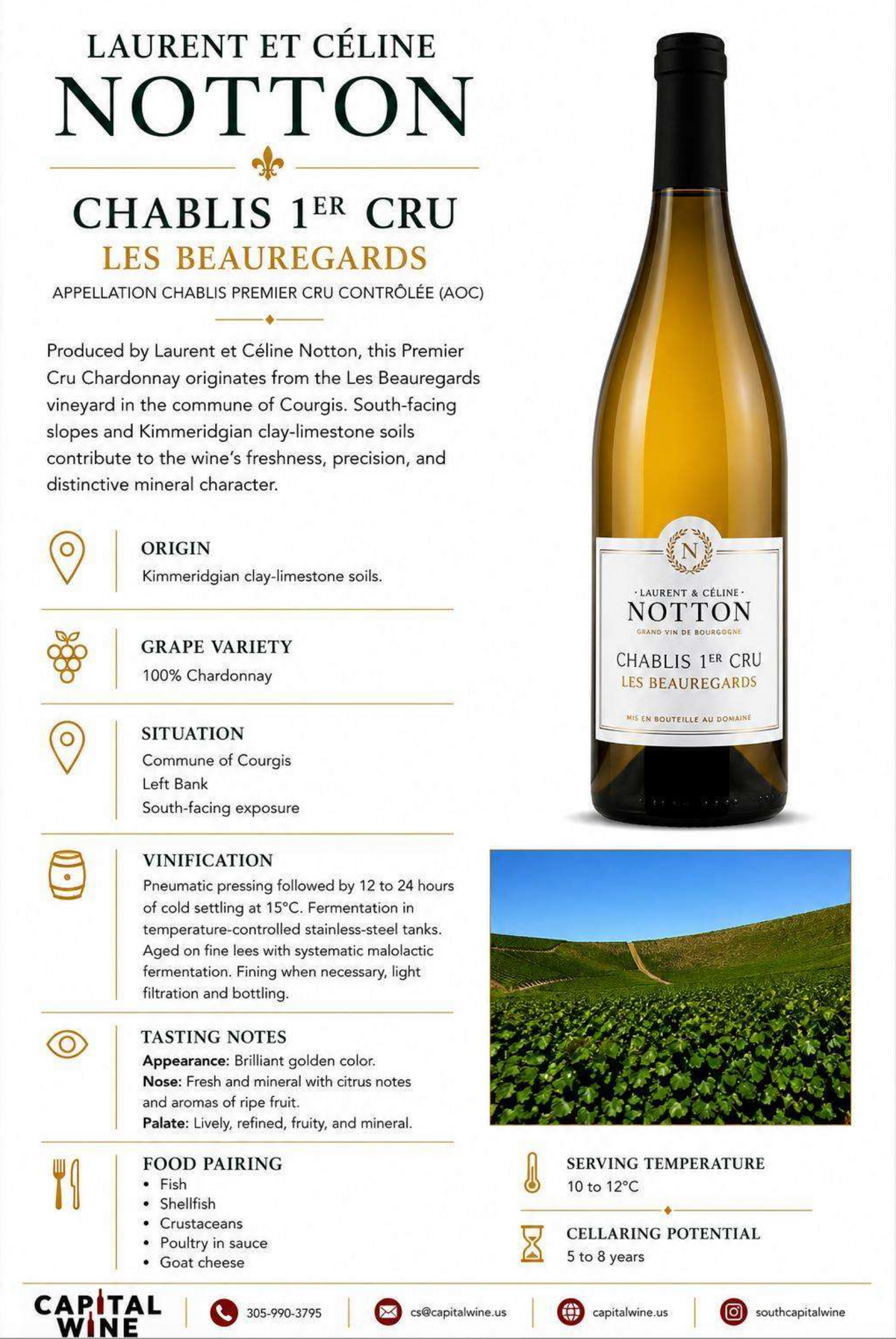 Chablis, Laurent Et Celine Notton Chablis 1 Er Cru Les Beauregards, Chardonnay 2023 - 750/12