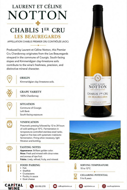 Chablis, Laurent Et Celine Notton Chablis 1 Er Cru Les Beauregards, Chardonnay 2023 - 750/12
