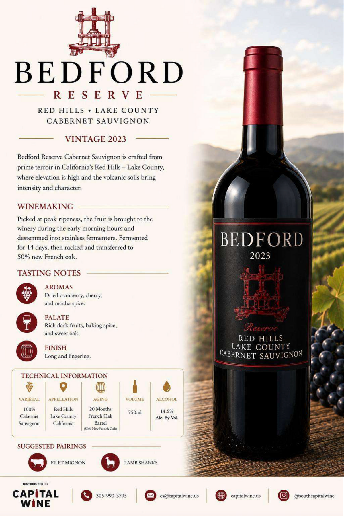Red hills Lake County, Bedford Cabernet Sauvignon 2023- 750/12
