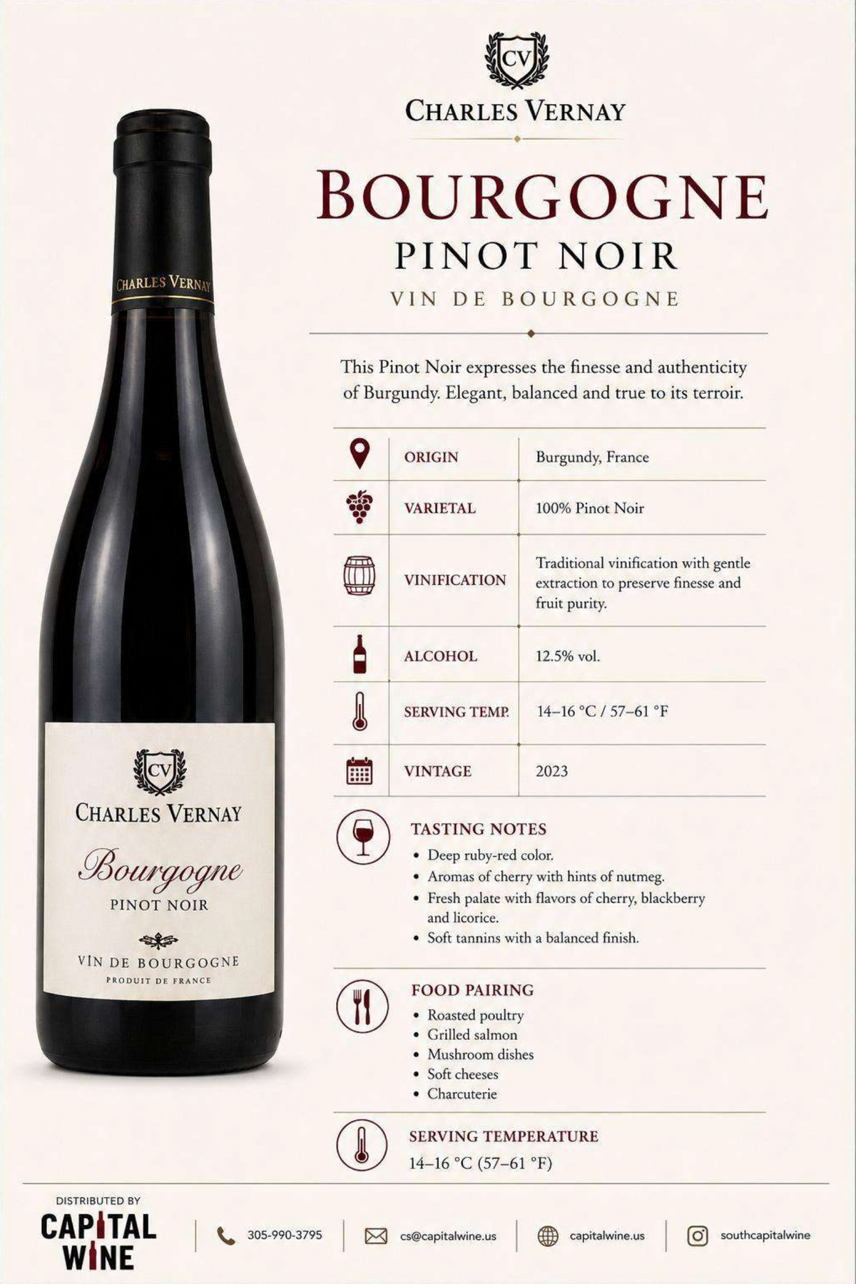 Bourgogne, Charles Vernay, Pinot Noir 2023 - 750/12