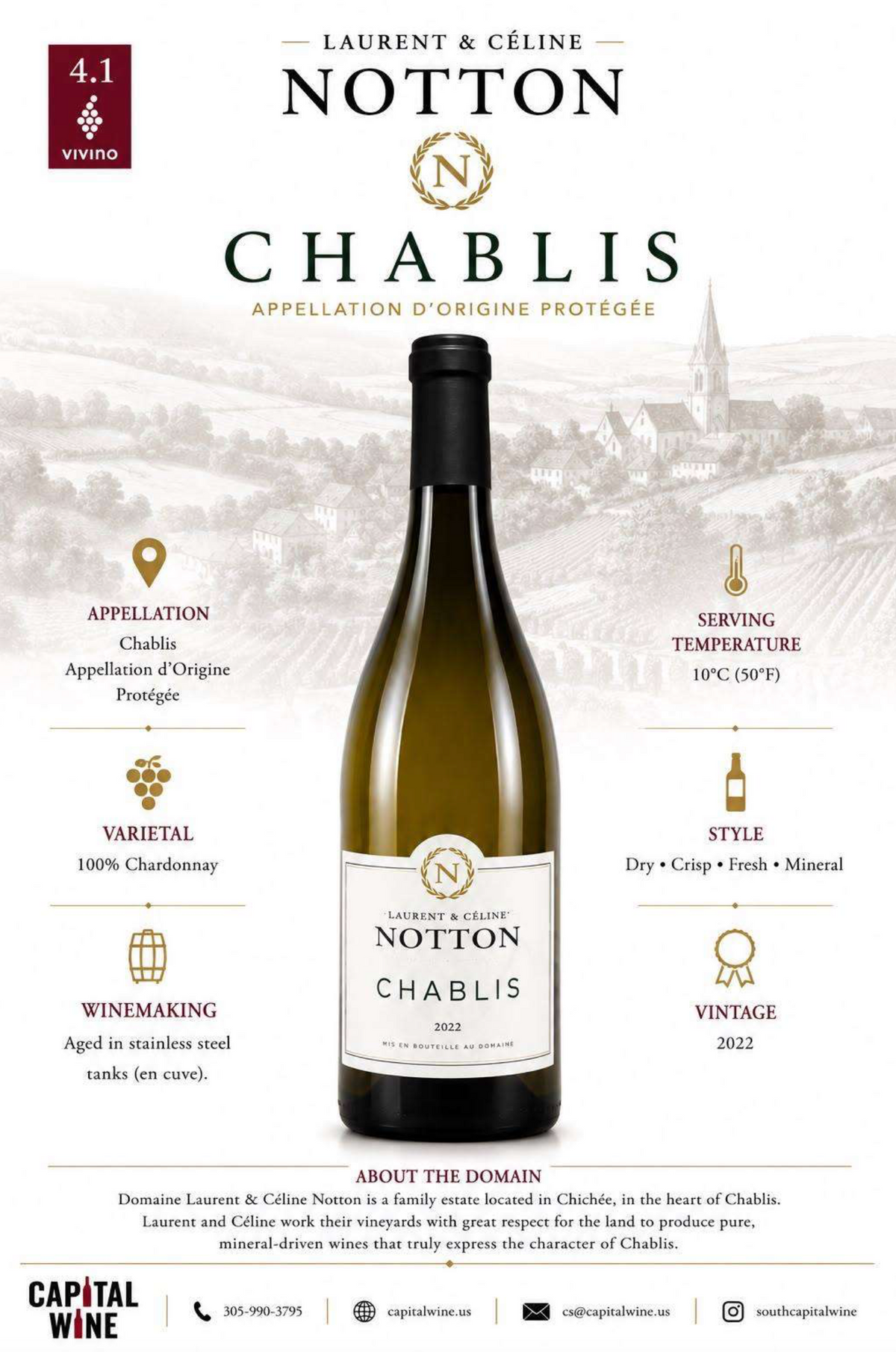 Chablis, Laurent Et Celine Notton,Chardonnay 2023 - 750/12