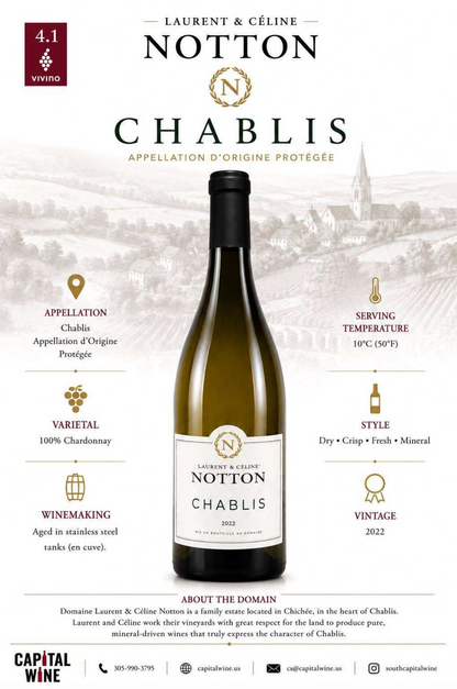 Chablis, Laurent Et Celine Notton,Chardonnay 2023 - 750/12