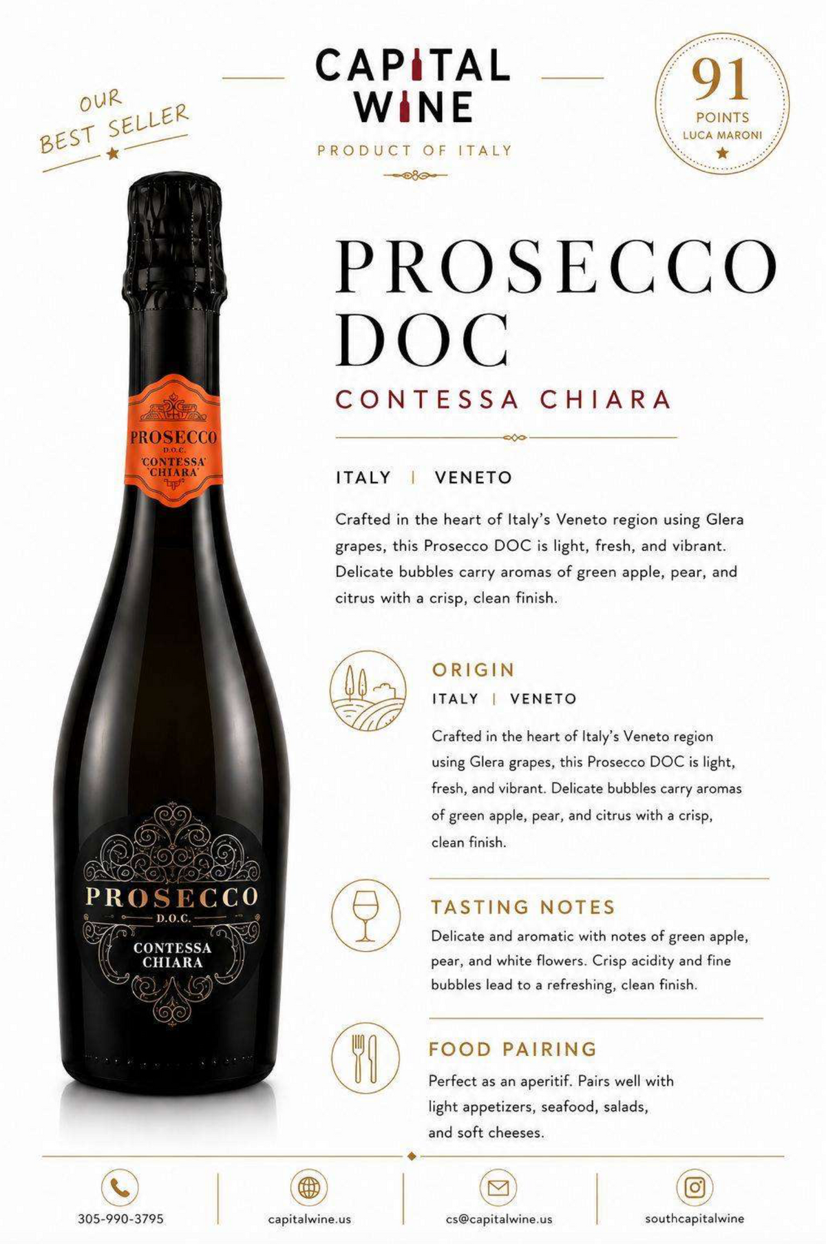 Prosecco Contessa Chiara 750ML 91pts Luca Maroni