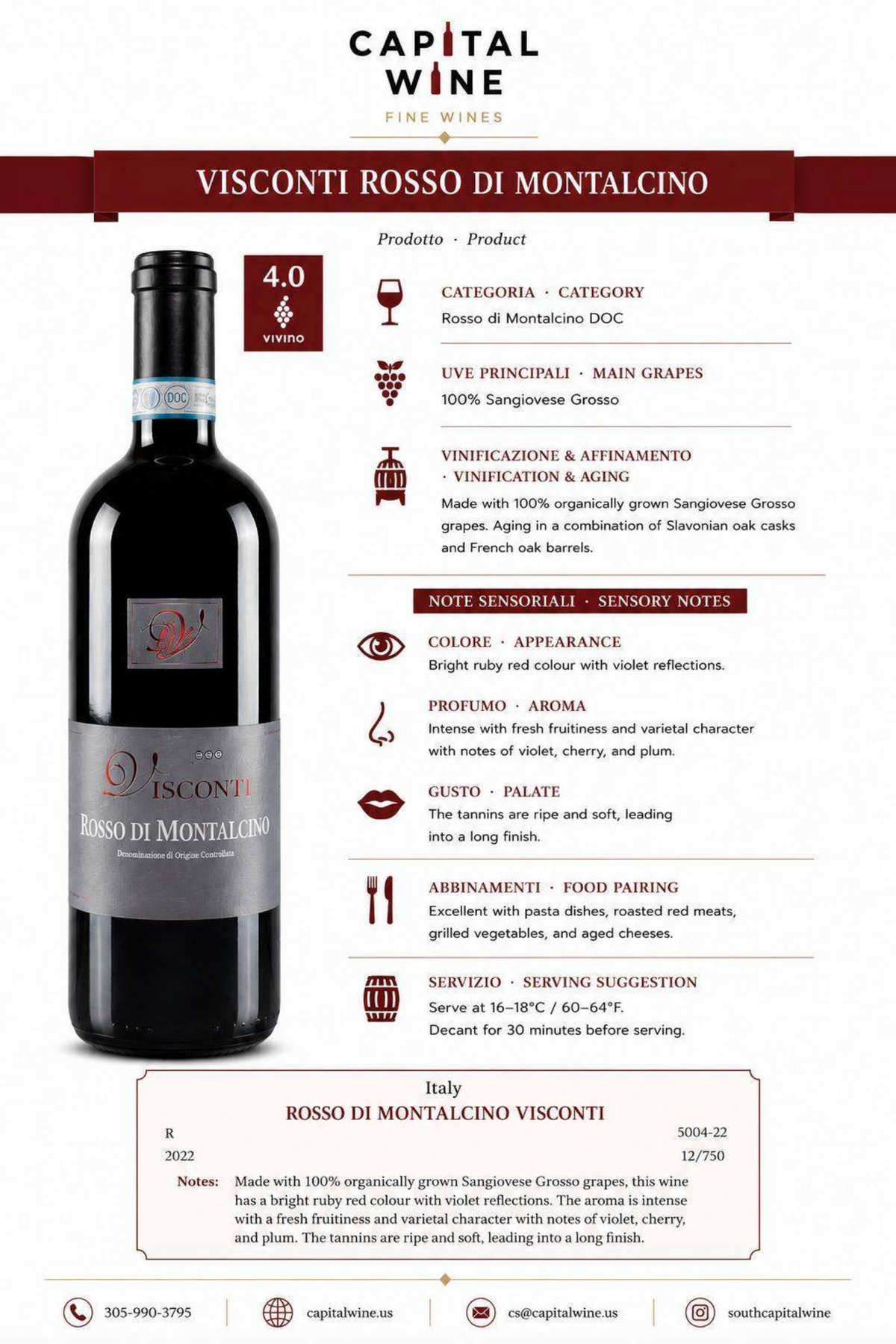 Italy-Rosso di Montalcino Visconti 2022 -  750/12