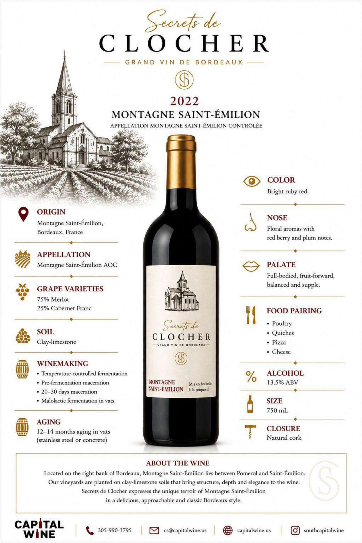Montagne St Emilion, Secrets de Clocher Mont St Emilion, 2019 - 750/12