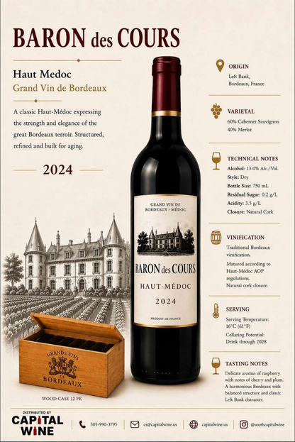 Baron des Cours 2024 Haut Medoc Bordeaux wood case