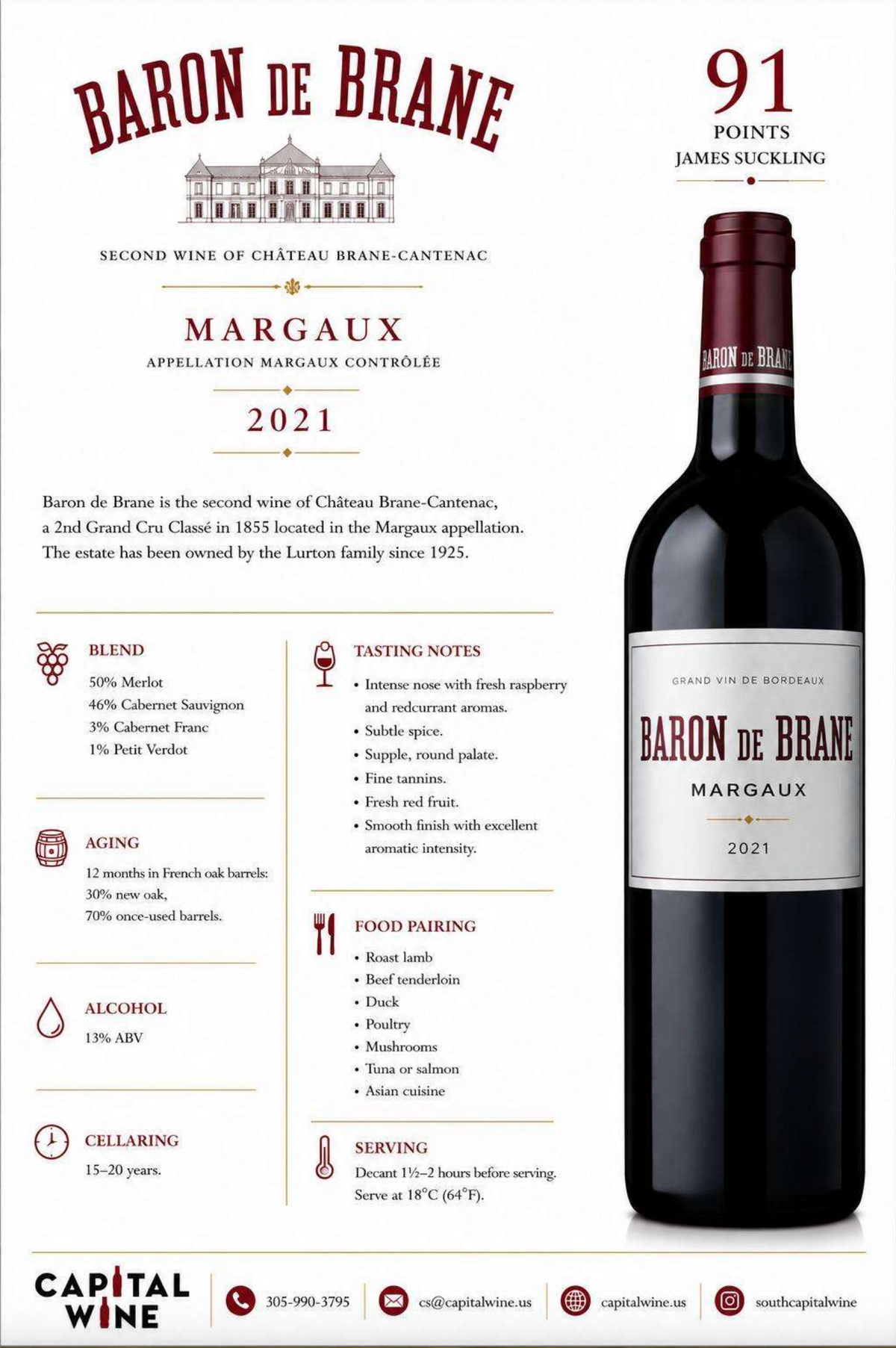 Baron de Brane 2021 Margaux Bordeaux 91pts JS