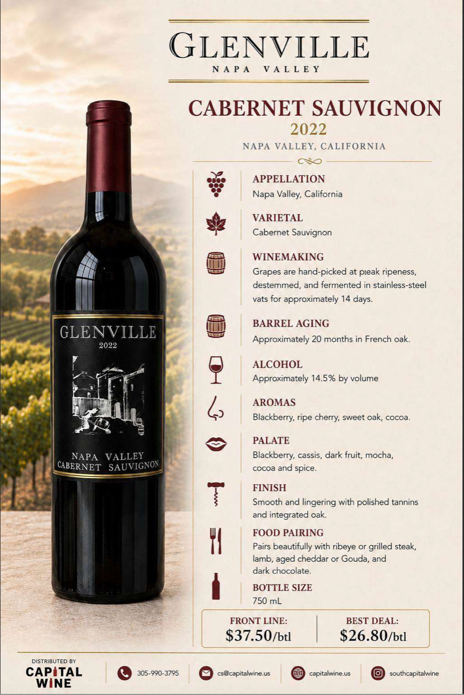 Napa Valley, Glenville, Cabernet Sauvignon 2023 - 750/12