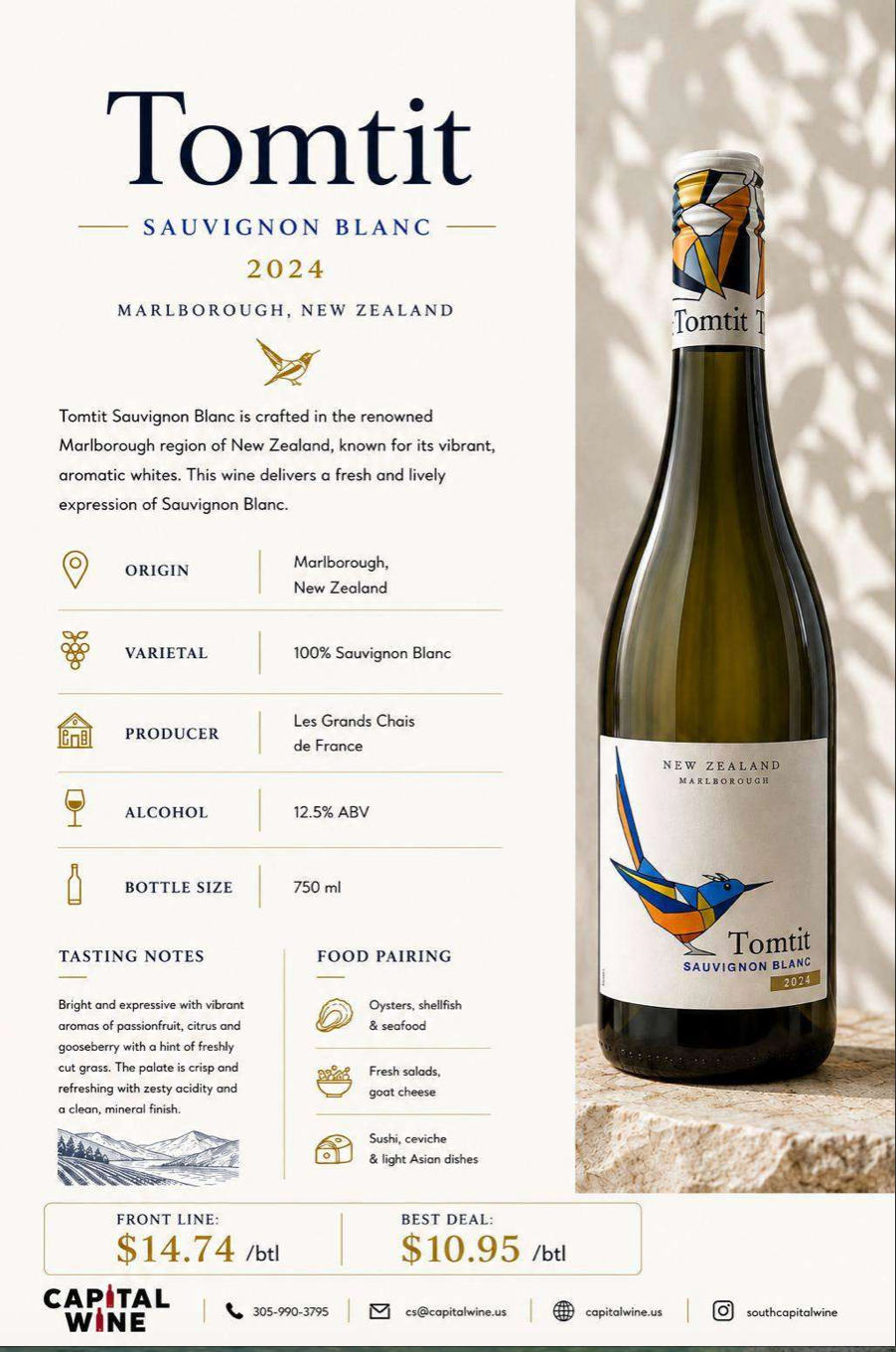 New Zealand, Marlborough Tomtit Sauvignon Blanc 2024 - 750/12