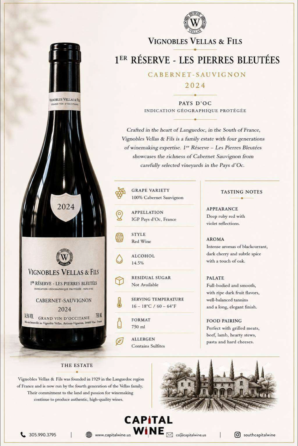 Vignobles Vellas Cabernet Sauvignon 2024, Pays d'Oc