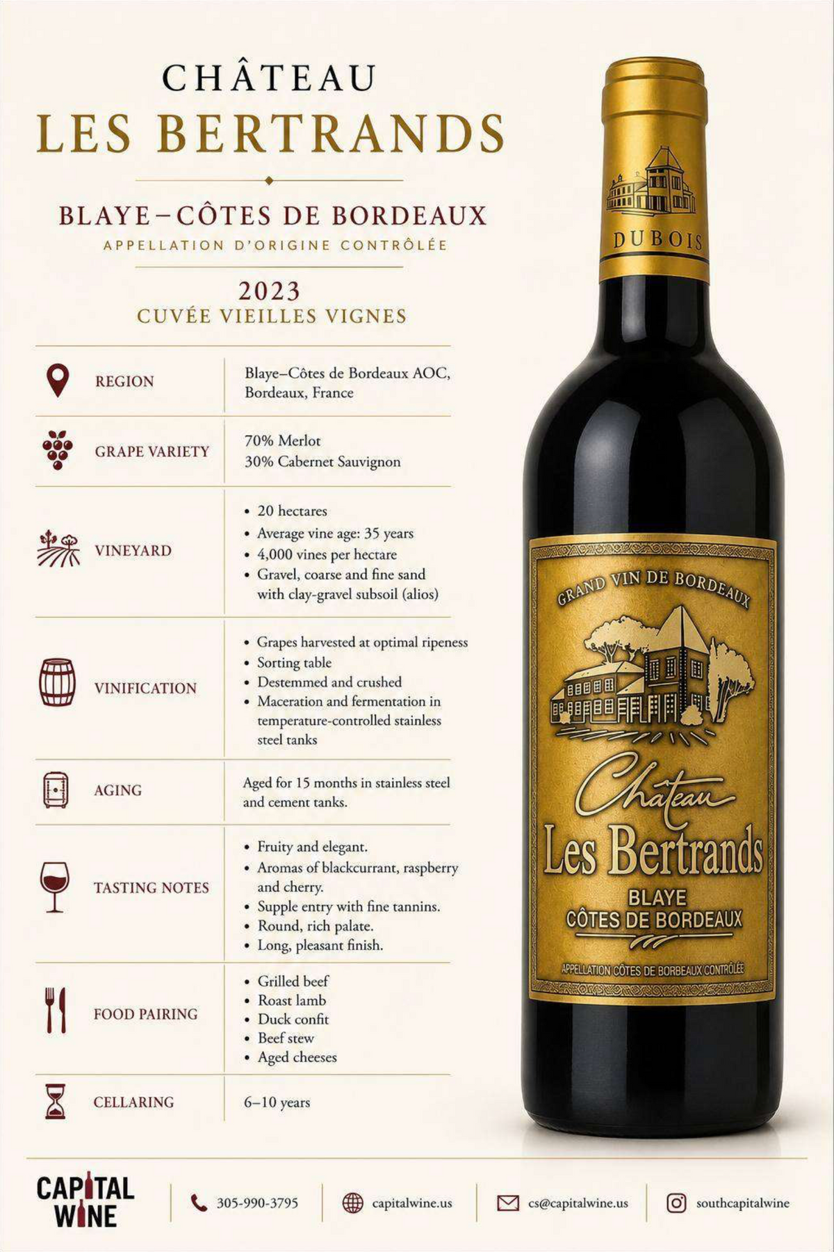 Chateau Les Bertrands Blaye Bordeaux old vines 2023